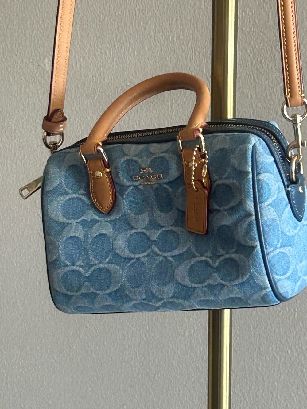 Coach Denim Signature Satchel with Tan Leather Accents - Picture 7 of 9